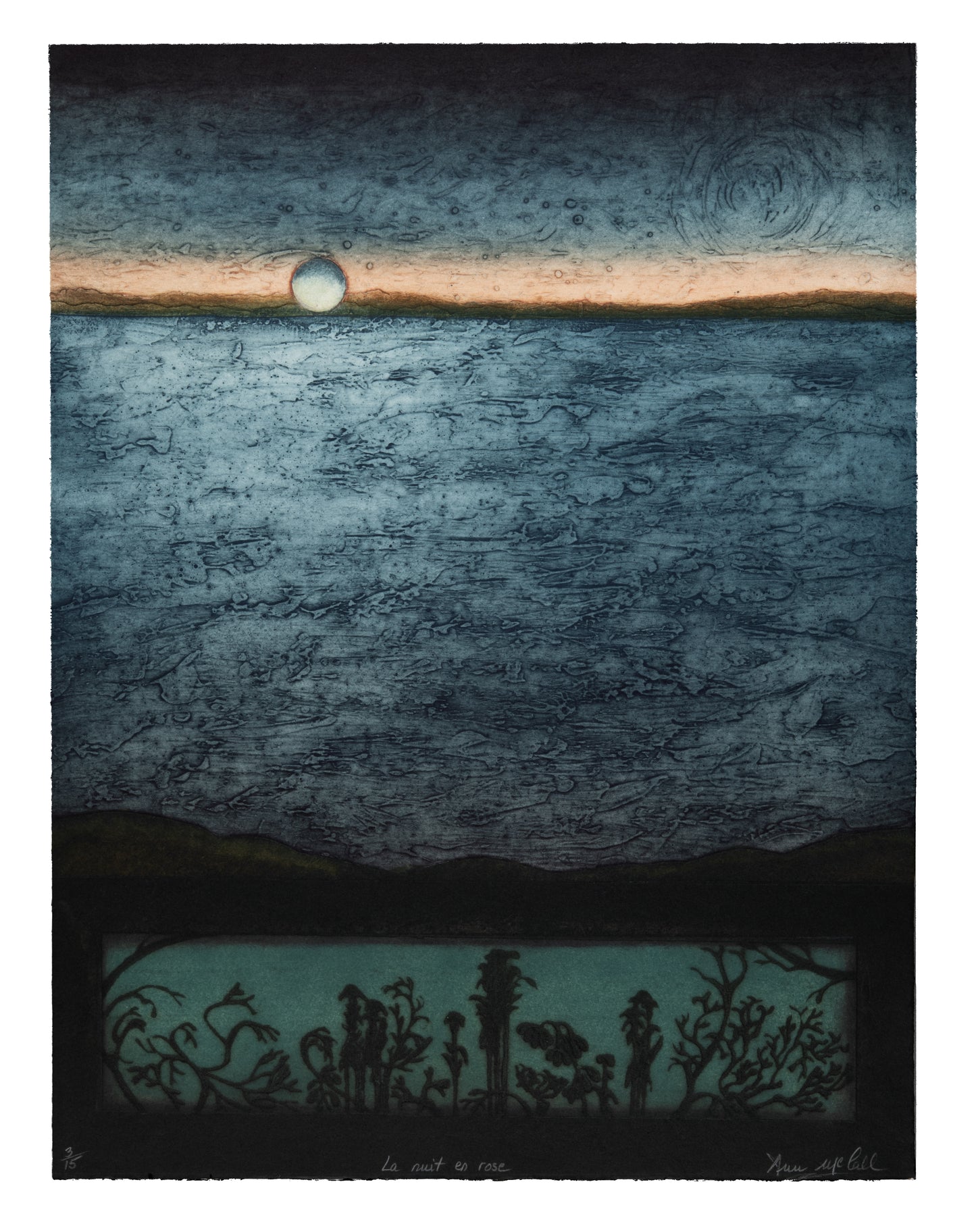 Ann McCall, La nuit en rose, collagraph