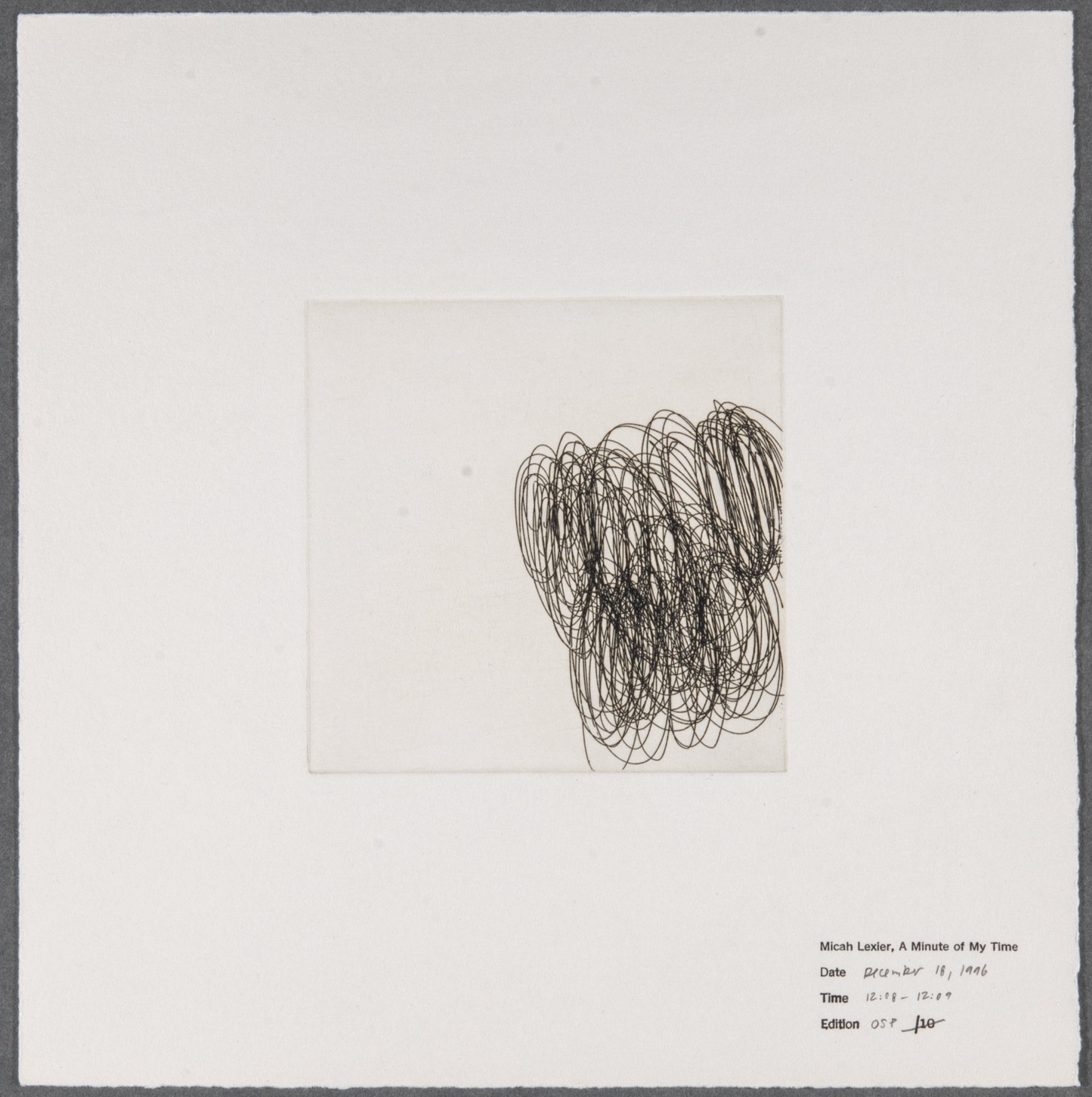 Micah Lexier, A Minute of My Time, December 18 ,1996, 12:08 - 12:09