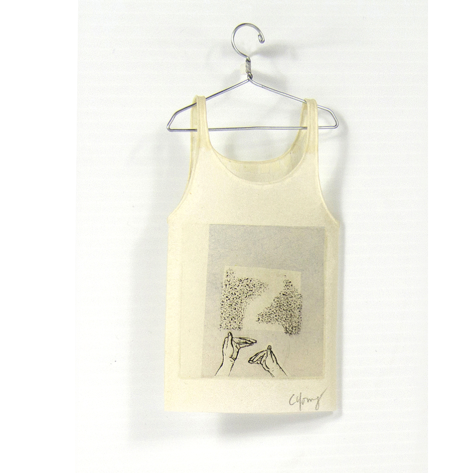 Cybèle Young-Camisole on hanger - shadow puppets, copper plate etching, Japanese paper (Washi)
