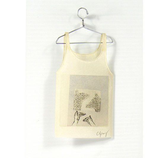 Cybèle Young-Camisole on hanger - shadow puppets, copper plate etching, Japanese paper (Washi)