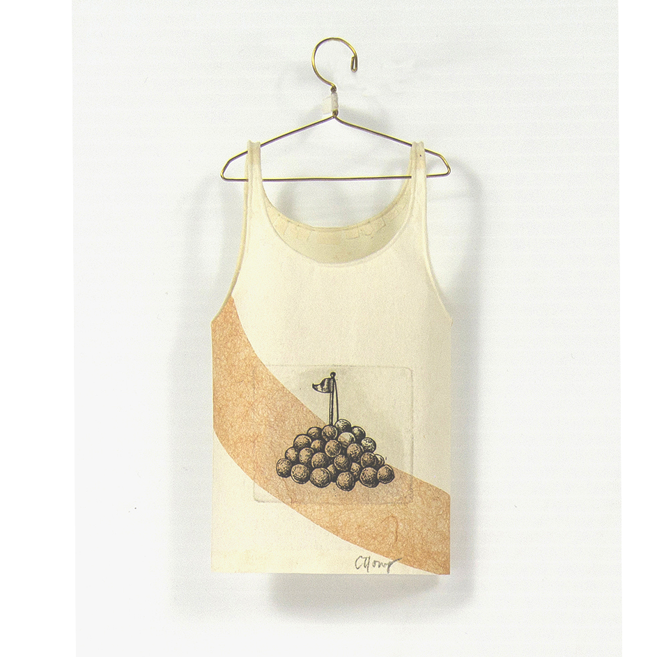 Cybèle Young - Camisole on hanger - flag and balls, copper plate etching, Japanese paper (Washi)
