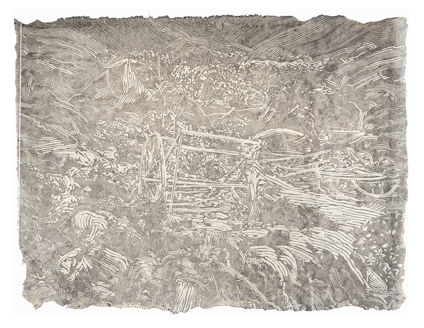 Alexa Kumiko Hatanaka, The Catfish beneath Kantō (Ghost Edition), 2023, linocut on handmade Gampi, edition: 4/5 VE, paper size: 20" x 24"