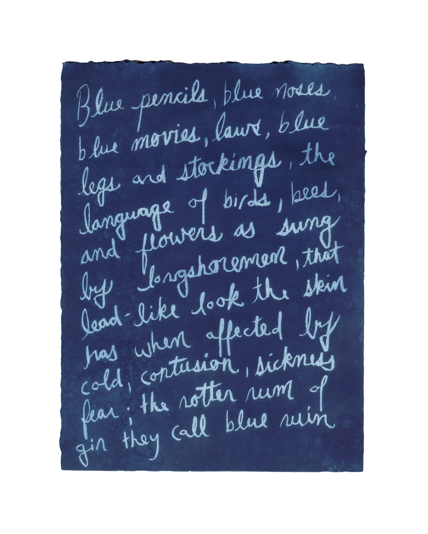 Tara Cooper, Blue pencils, blue roses…, 2017, screenprint with indigo dye resist, edition: A/P (Artist Proof), paper size: 14.75" x 11"