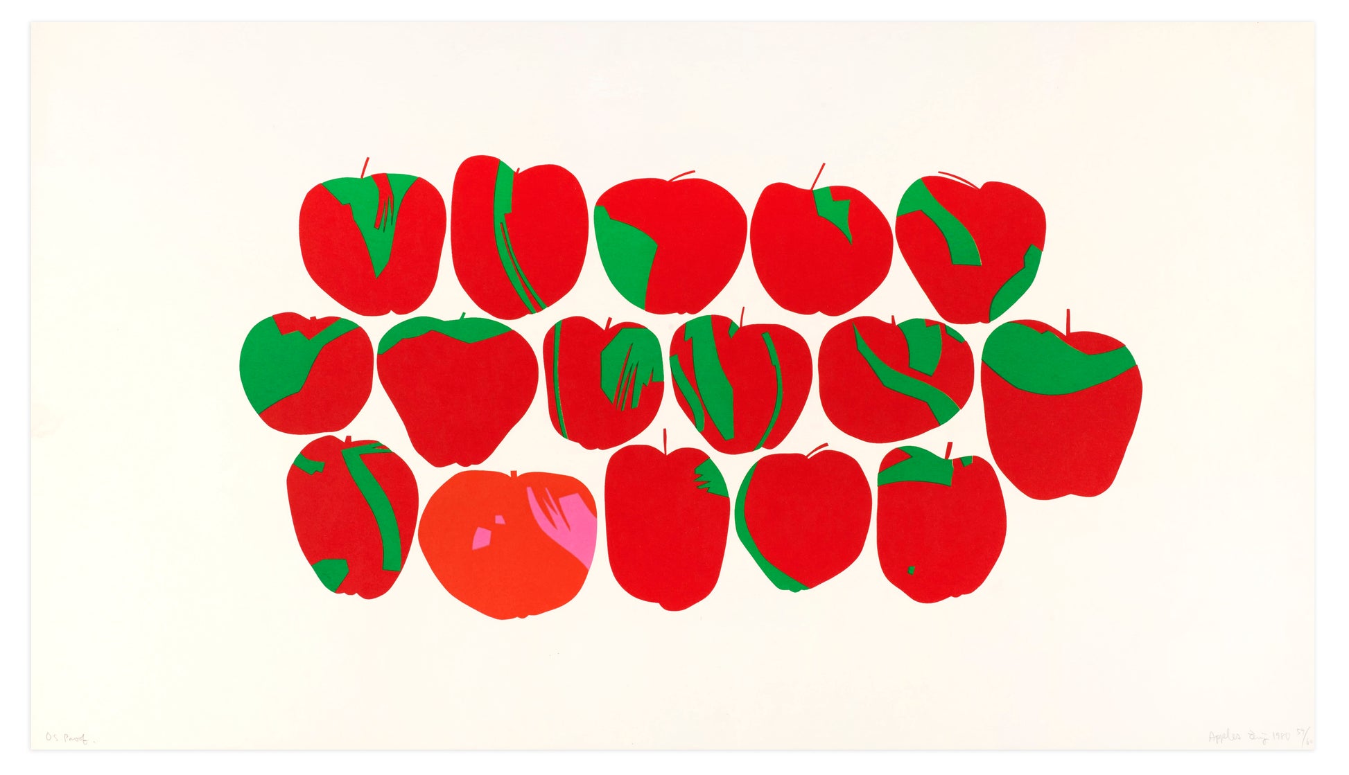 Apples’ by Zenji Funabashi, 1980. Screenprint, edition of 60, 15.75 x 27.5 inches.
