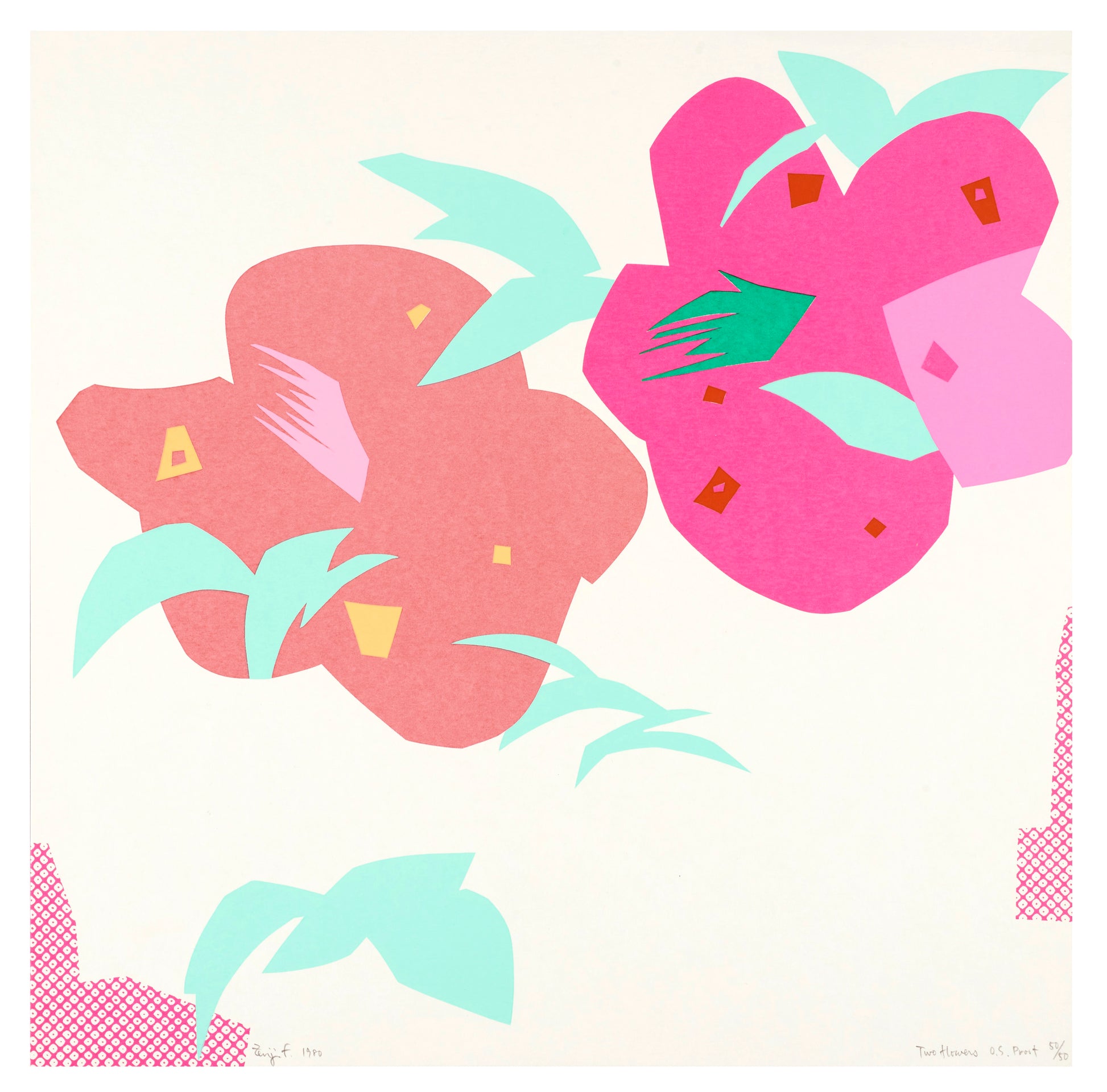 ‘Two Flowers’ by Zenji Funabashi (1980). Screenprint, edition of 50, 15.75 × 15.75 in.