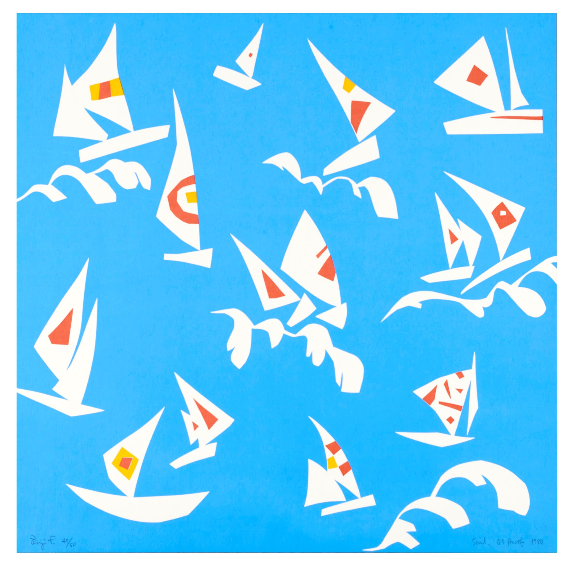'Sail’ by Zenji Funabashi, 1980. Limited edition screenprint of 50, measuring 15.75 x 15.75 inches.