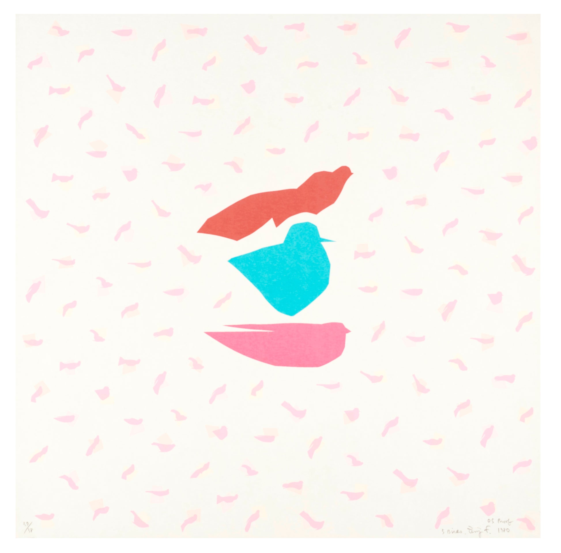 ‘Three Birds’ by Zenji Funabashi (1980). Screenprint, edition of 38, 15.75 × 15.75 in.
