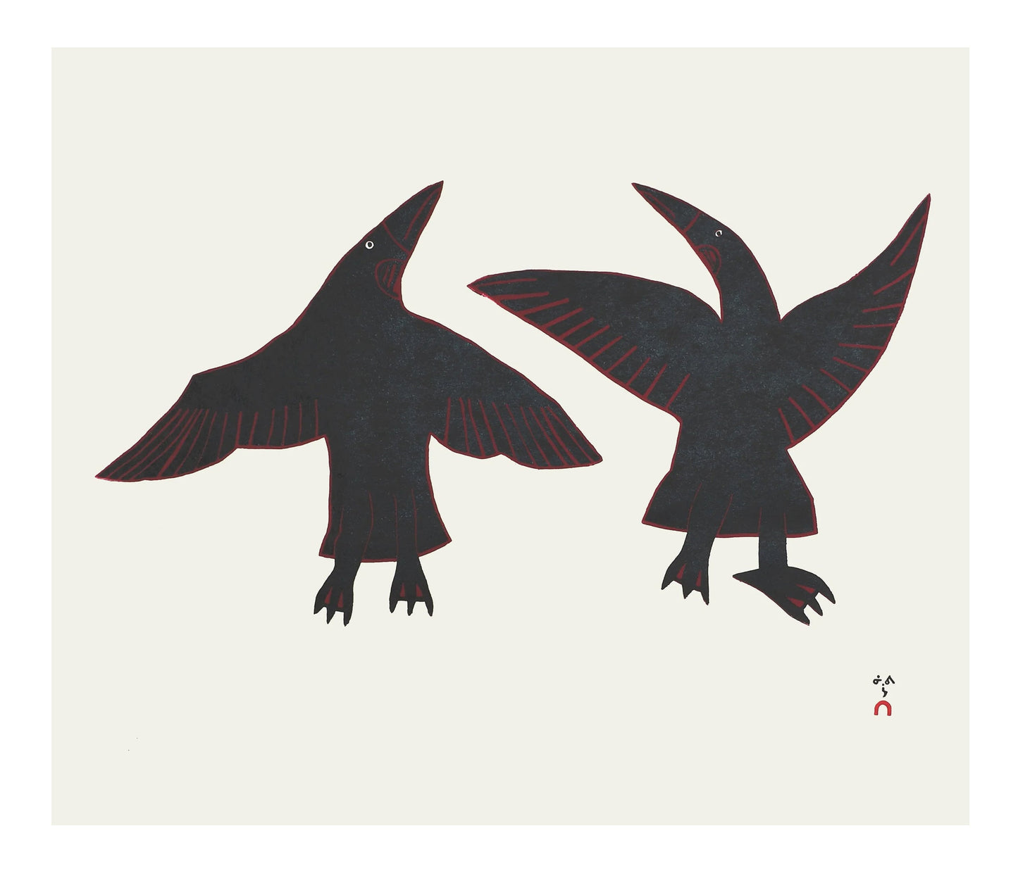 Kakee Ningeosiak, Raven Hop, 2023, linocut, edition of 50, paper size: 19.5" x 22.75"