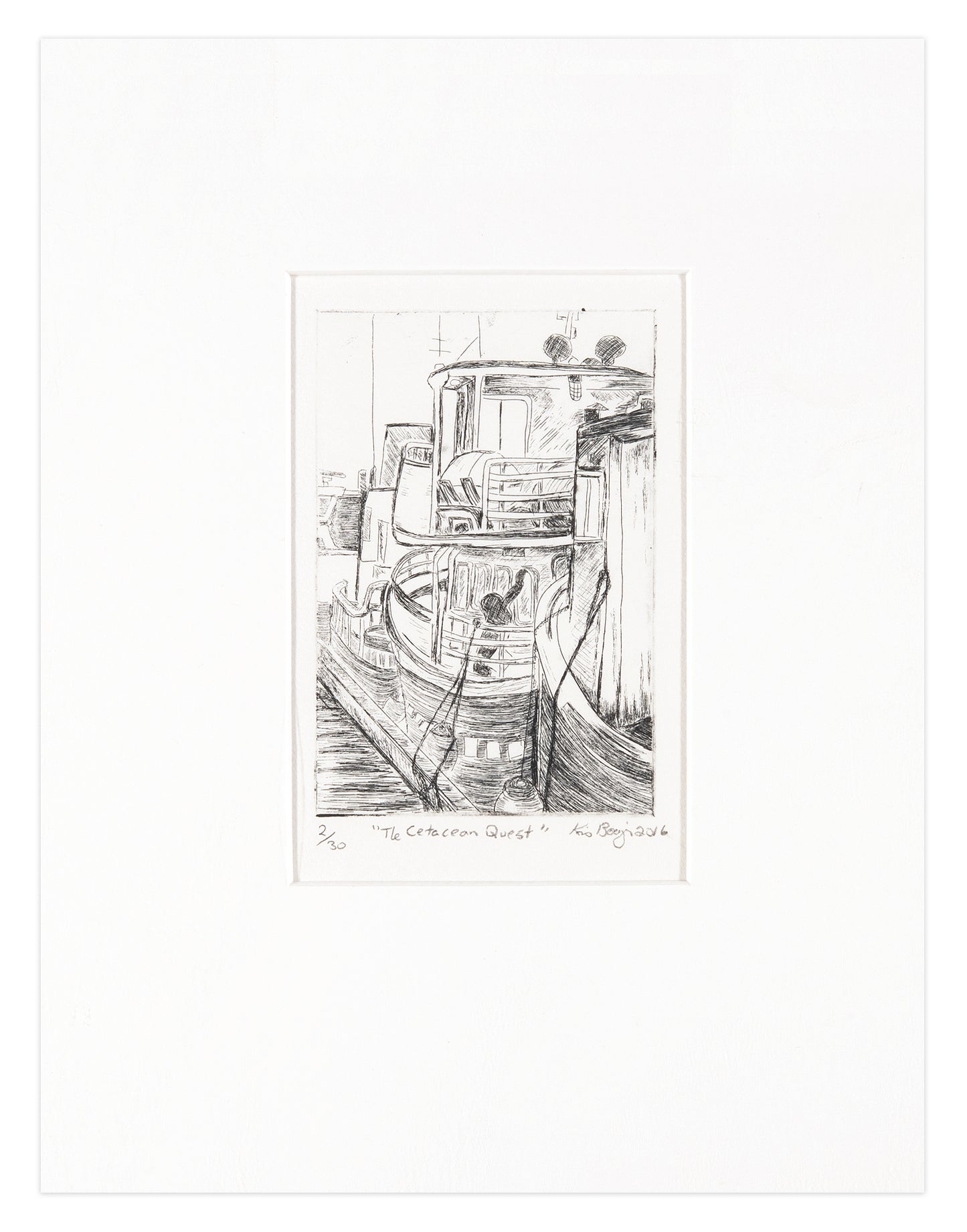 Kris Bovenizer, The Cetacean Quest, 2016, etching, edition: 2/30, paper size: 14" x 11".