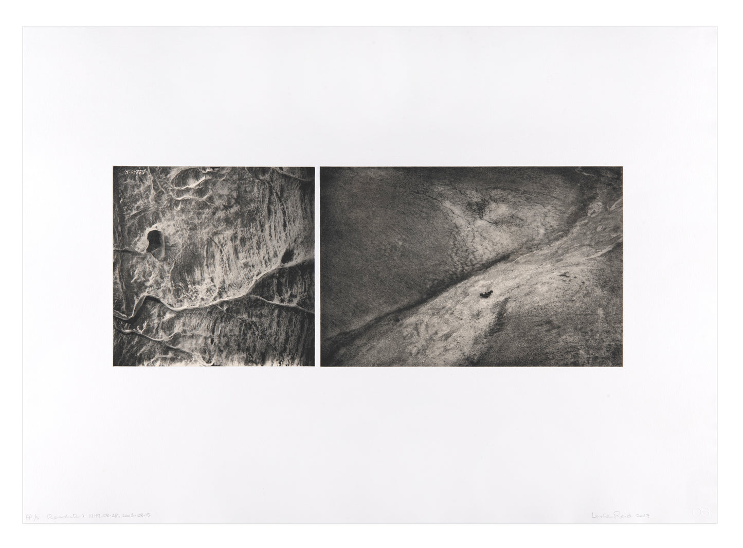 Leslie Reid, Resolute I 1949-08-28, 2013-08-15, 2017, photo-etching, chine-collé, edition: F/P (Fundraising Proof) 1/3, paper size: 22" x 30.75"