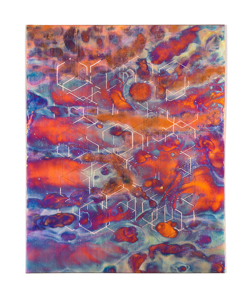Isabel M. Martínez, Looking at a Glass of Still Water #3, 2023, etched copper, heat, oxidation, light-sensitive compound, UV protection topcoat, edition: unique work, size: 10” x 8”