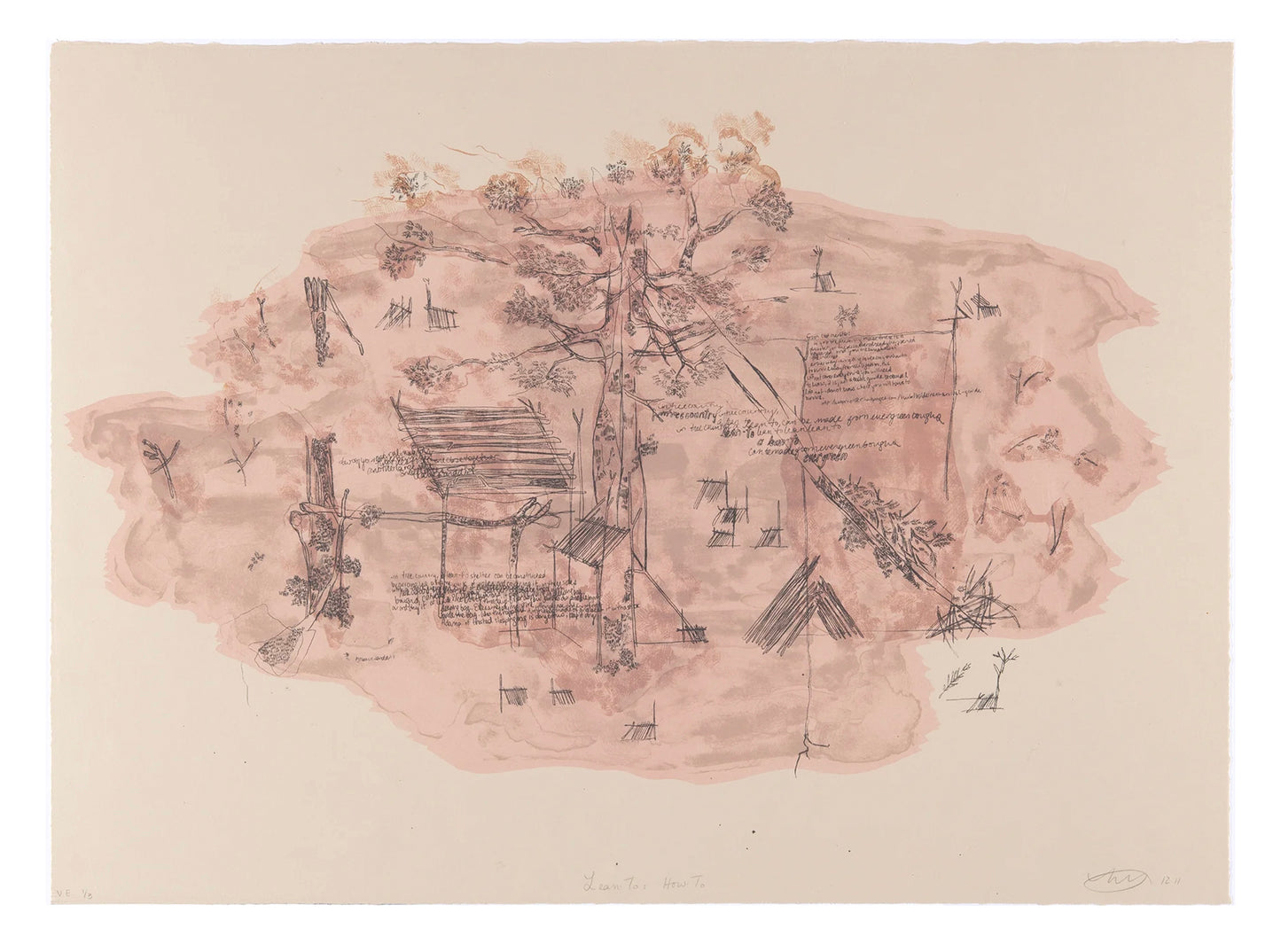 Noelle Wharton-Ayer, Lean To: How To, 2011, lithograph, edition: 1/3 V/E (Varied Edition), paper size: 16.25" x 22"