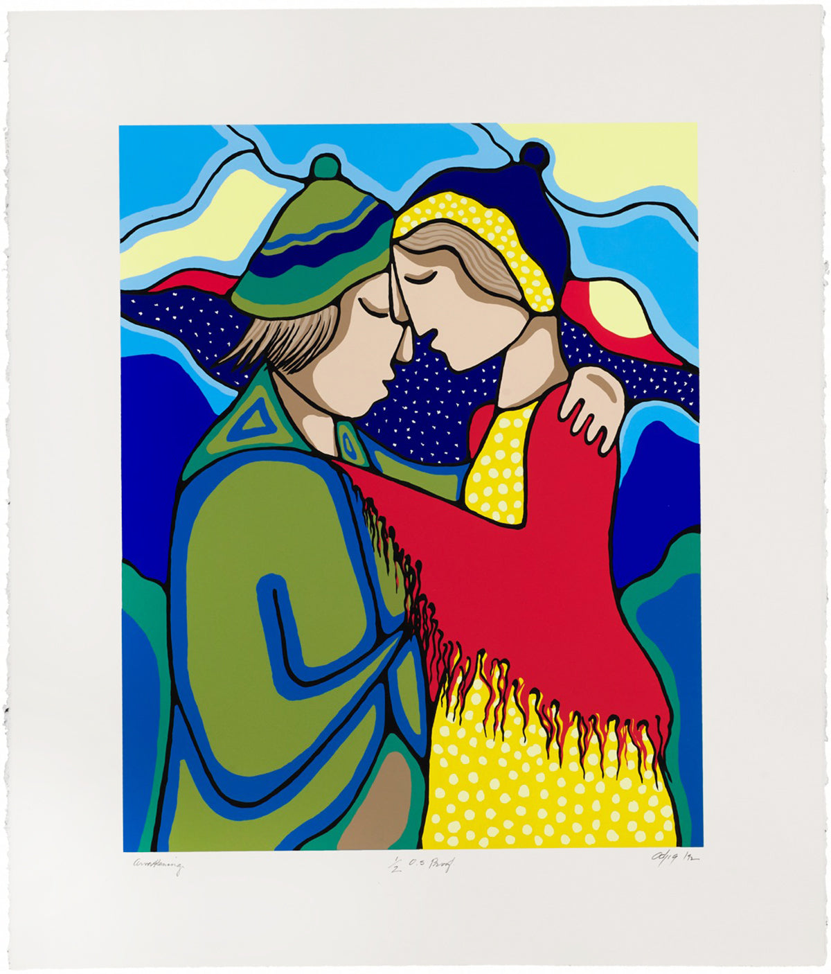 Daphne Odjig, Awakening, 1992, screenprint, edition: 1/2 O.S Proof, paper size: 26.5” x 22.5”