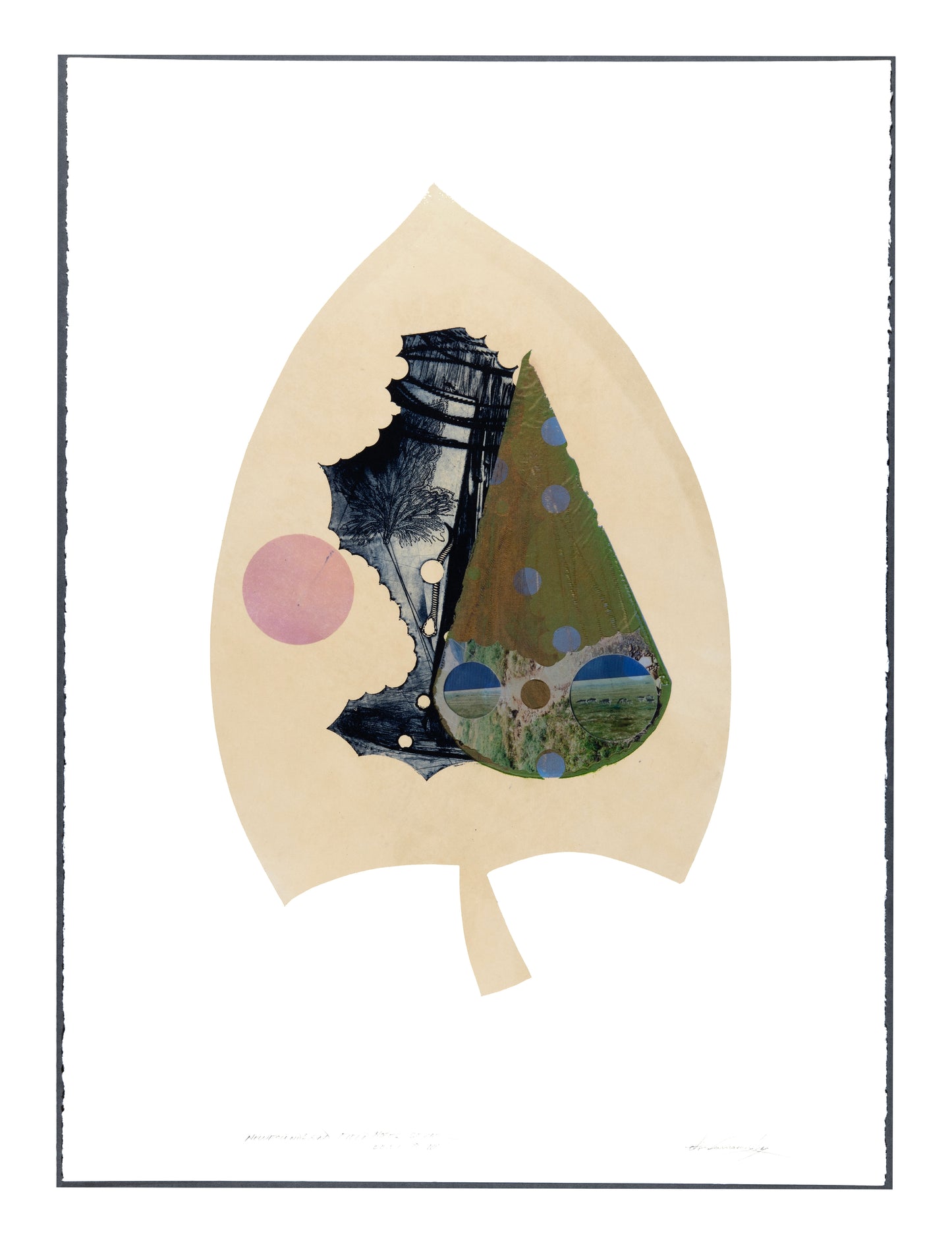 Otis Tamasauskas, Newfoundland Field Notes Series Leaf III, 2025, lithograph with collage fabrics, 1/1, paper size: 30" x 22"