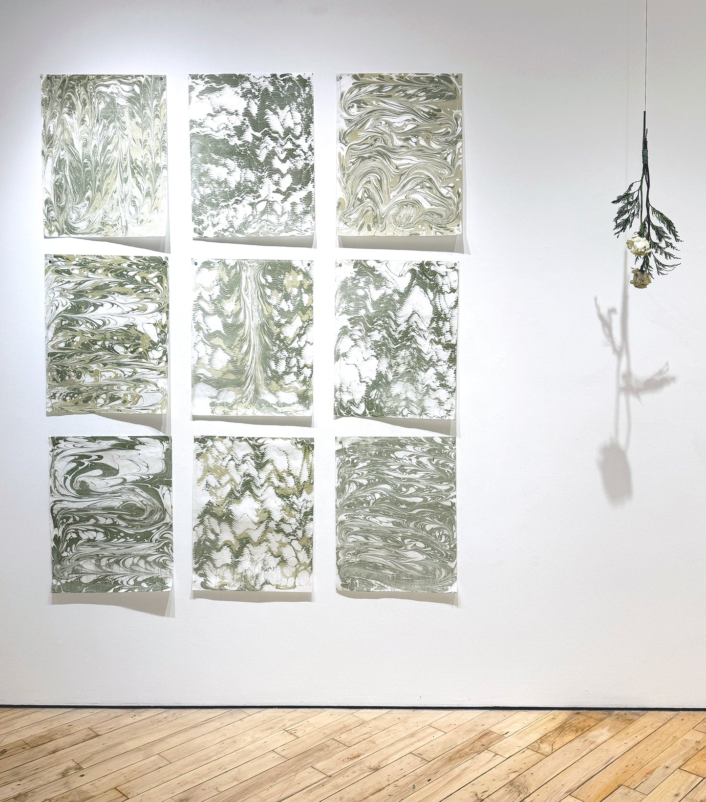 Alize Zorlutuna, Cedar and Rose, 2026, Ebru on Kozo paper, paper size (each work): 18" x 24"