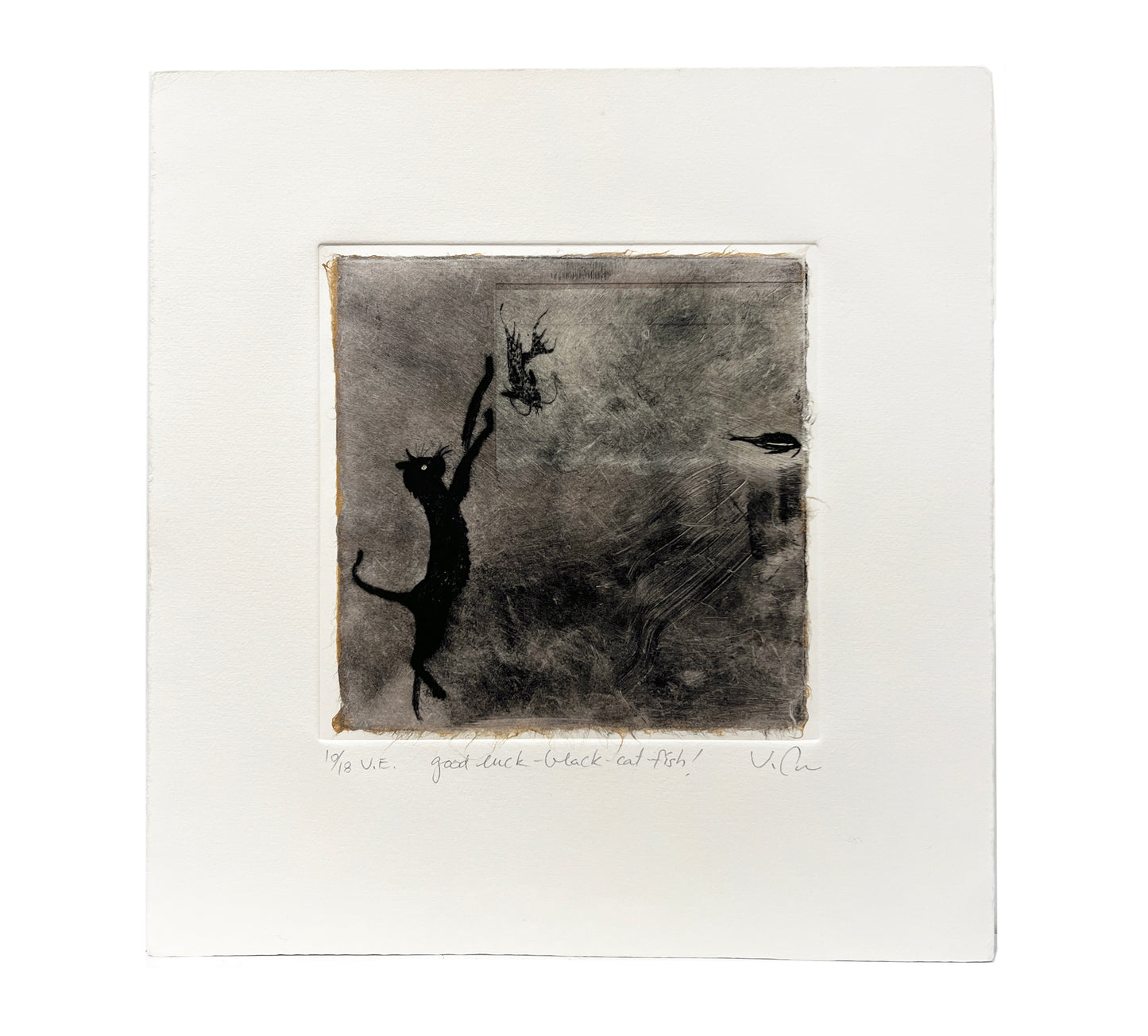Kurt Pammer, Good Luck Black Cat Fish!, Drypoint print