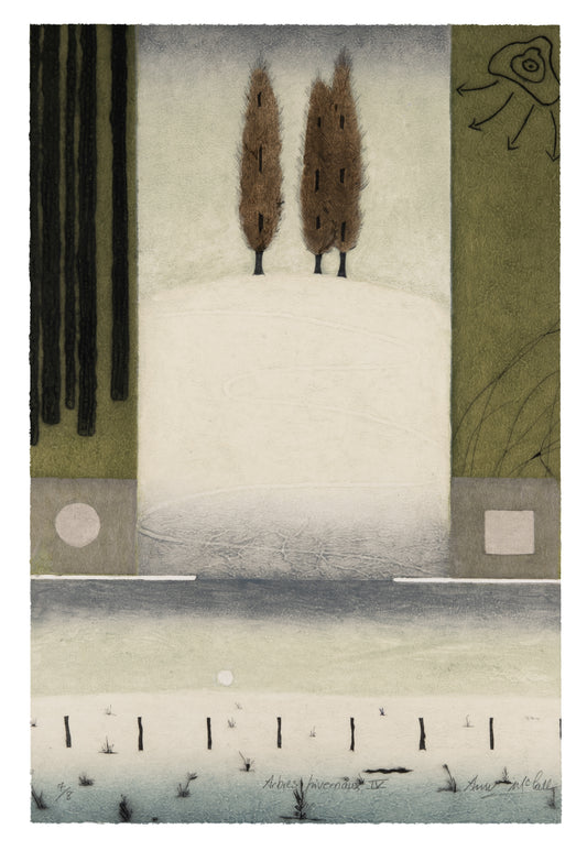 Ann McCall, Arbres hivernaux IV, collagraph