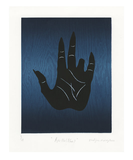 Khadijah Morley, Apollo (Blue), linocut and woodcut