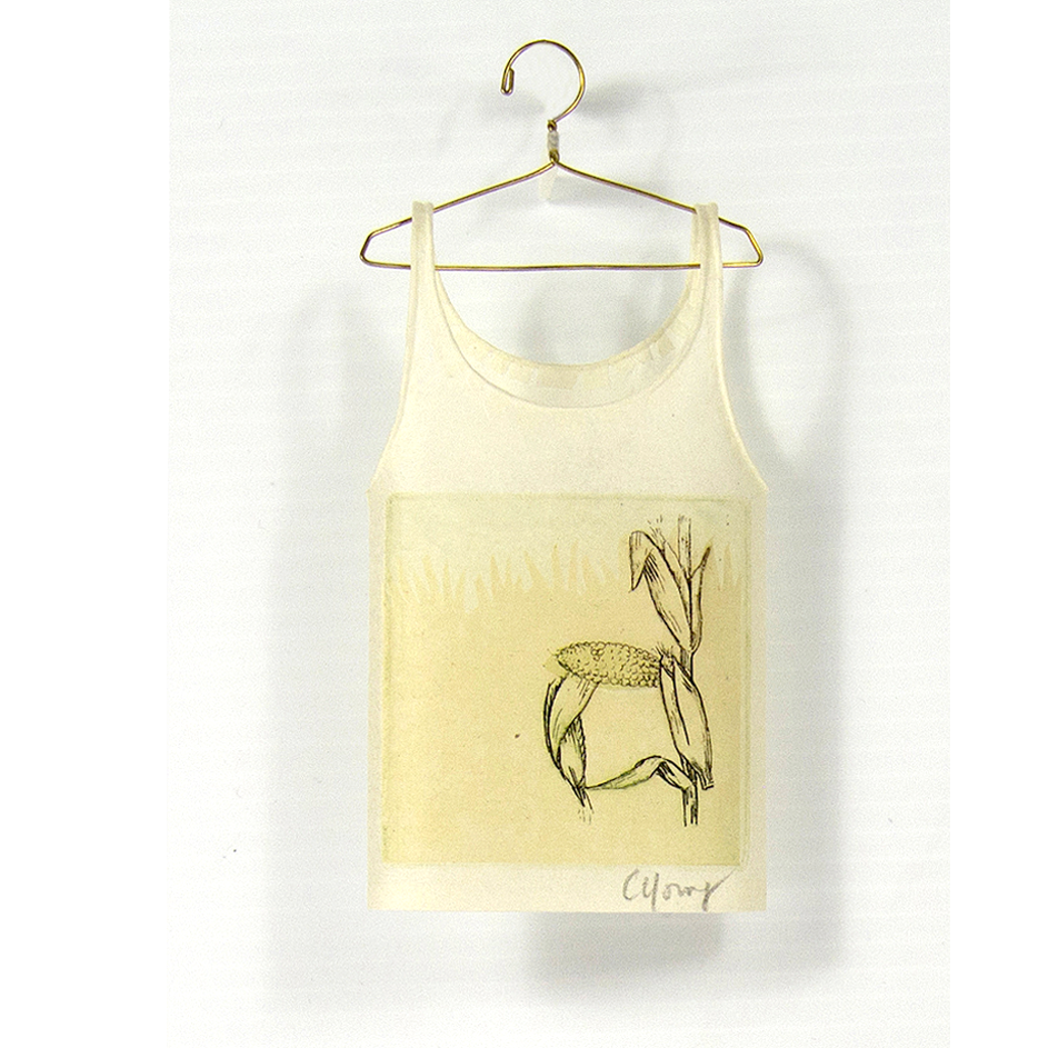 Cybèle Young - Camisole on hanger - corn, copper plate etching, Japanese paper (Washi)