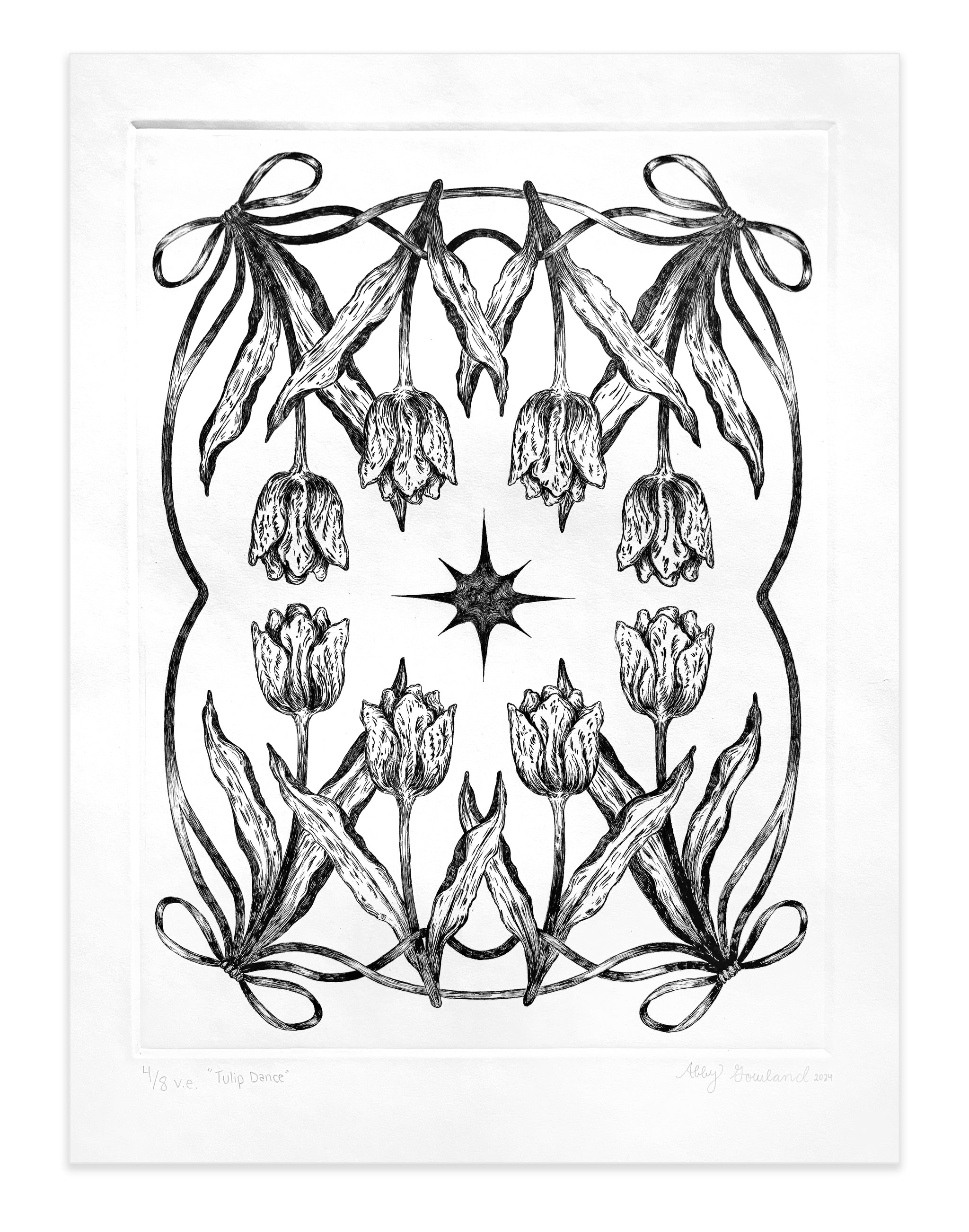 Abby Gowland, Tulip Dance, 2025, drypoint, A/P (Artist Proof), paper size: 22