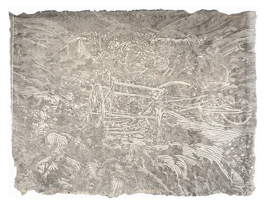 Alexa Kumiko Hatanaka, The Catfish beneath Kantō (Ghost Edition), 2023, linocut on handmade Gampi, edition: 4/5 VE, paper size: 20" x 24"