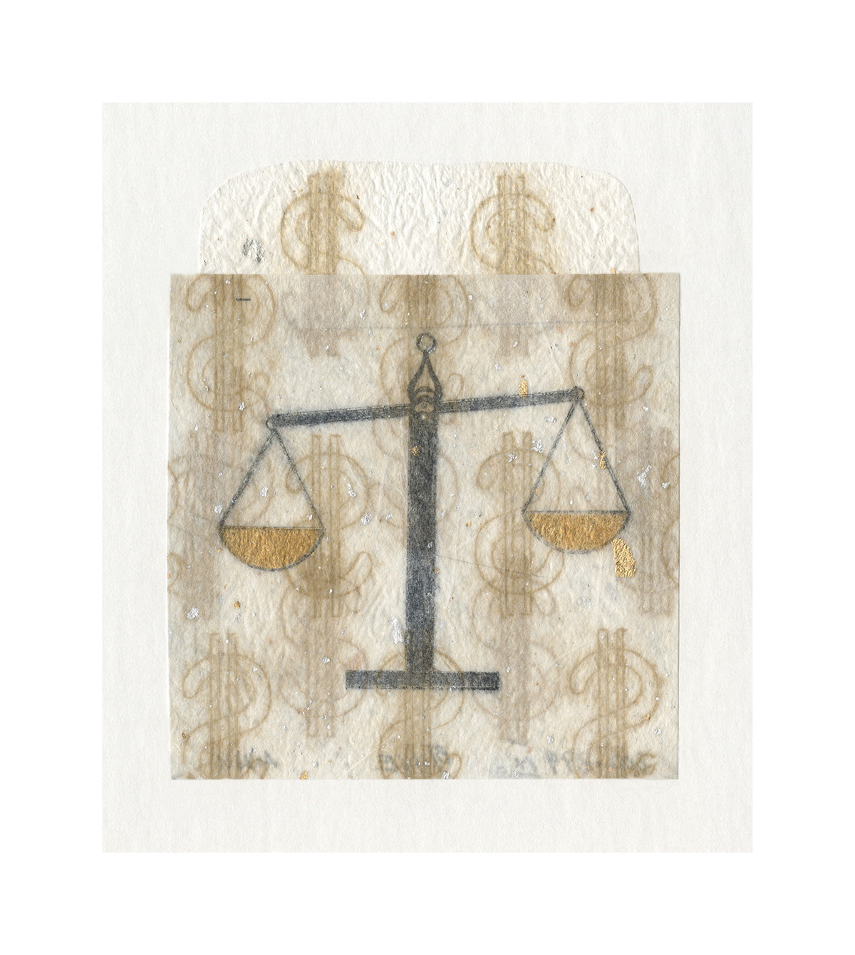 Ann Unger, Library Book Pocket 300-399 IX, drypoint and pochoir on washi, 3/4 VE, 4.75" x 4".