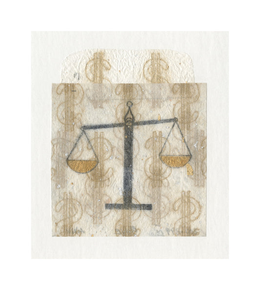 Ann Unger, Library Book Pocket 300-399 IX, drypoint and pochoir on washi, 3/4 VE, 4.75" x 4".