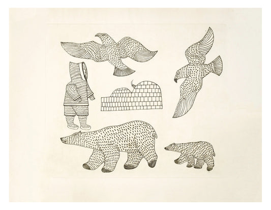 Kenojuak Ashevak, Shoreline Camp, 1963, engraving, paper size: 12.4” x 18"