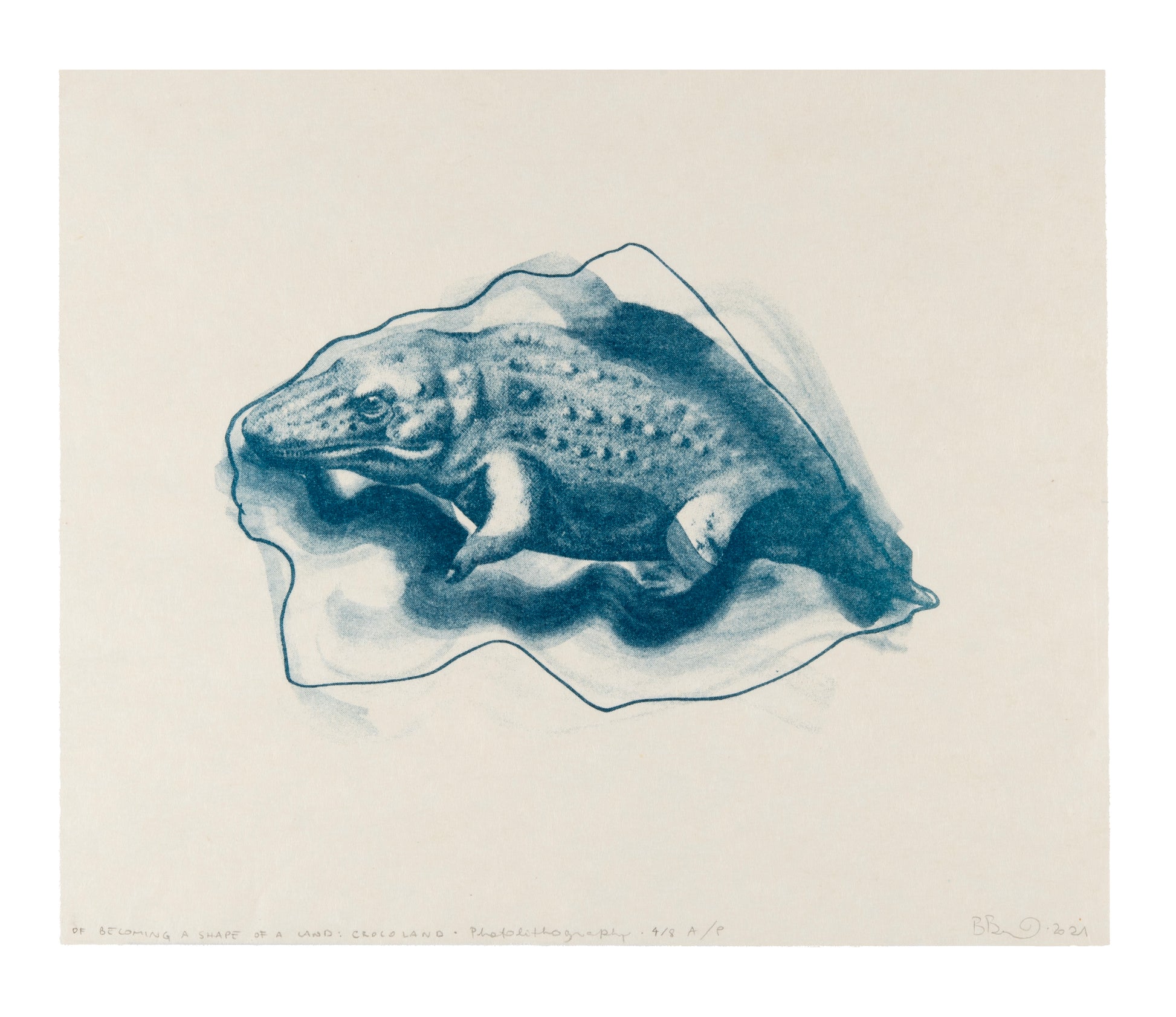 Britta Benno, Of Becoming a Shape of a Land: Crocoland (2021), photo lithograph on kozuke, AP 4/8, 12.5" x 15".