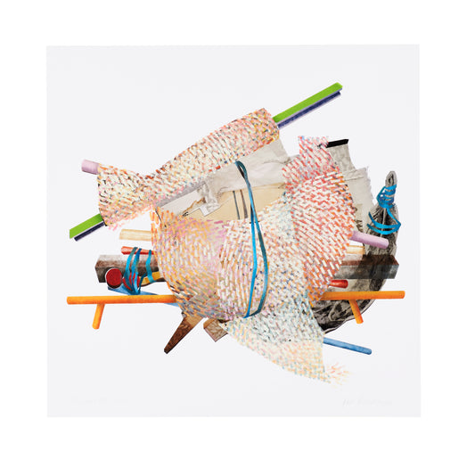 Yael Brotman, Bundle 2, 2022, etching, chine collé, inkjet, stencil, edition: V/E (Varied Edition) of 5, paper size: 14" x 14"