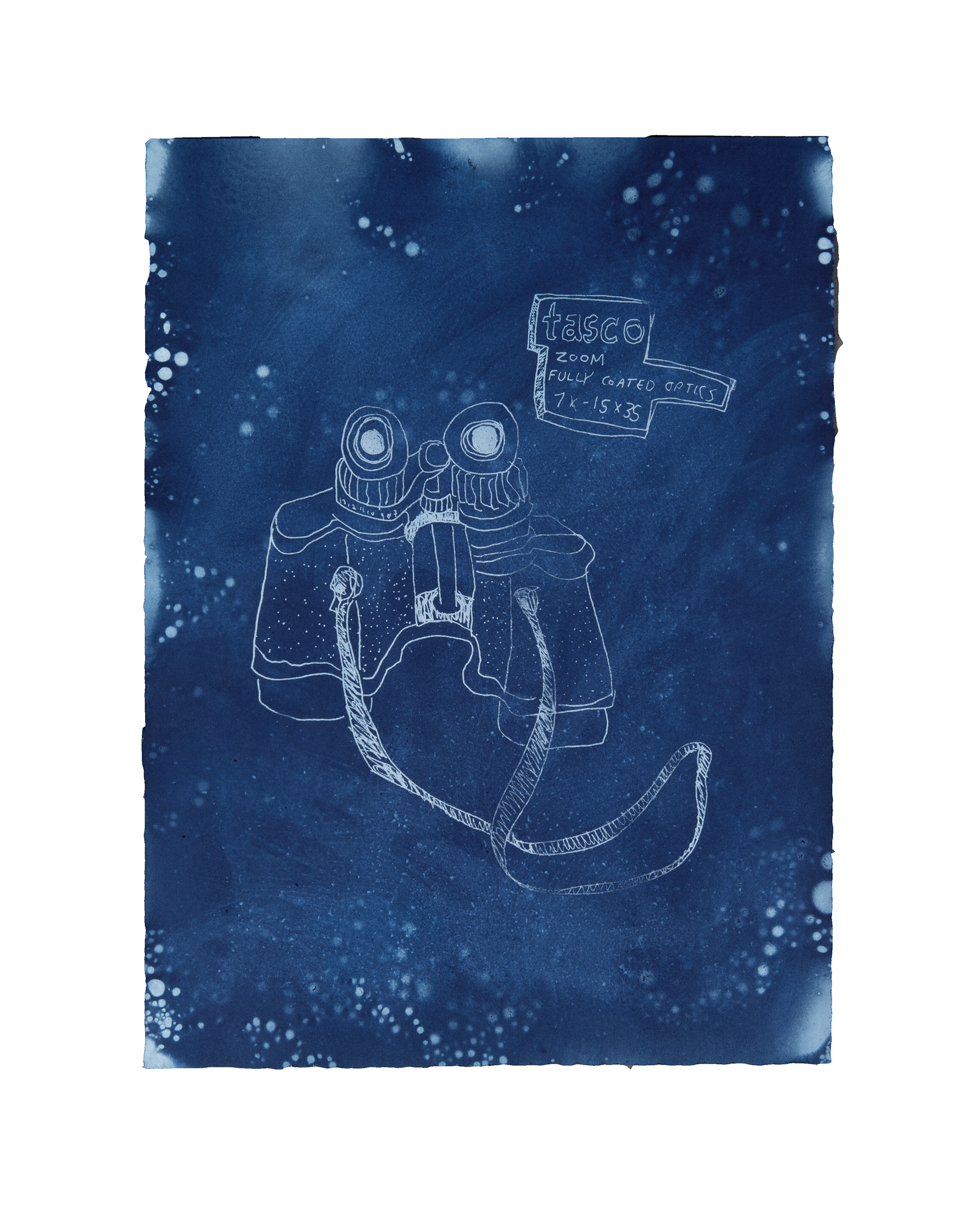 Tara Cooper, Tasco Optics, 2017, screenprint with indigo dye resist, edition: A/P (Artist Proof), paper size: 15" x 11"