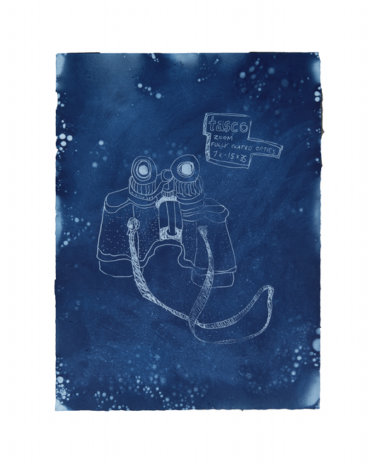 Tara Cooper, Tasco Optics, 2017, screenprint with indigo dye resist, edition: A/P (Artist Proof), paper size: 15" x 11"