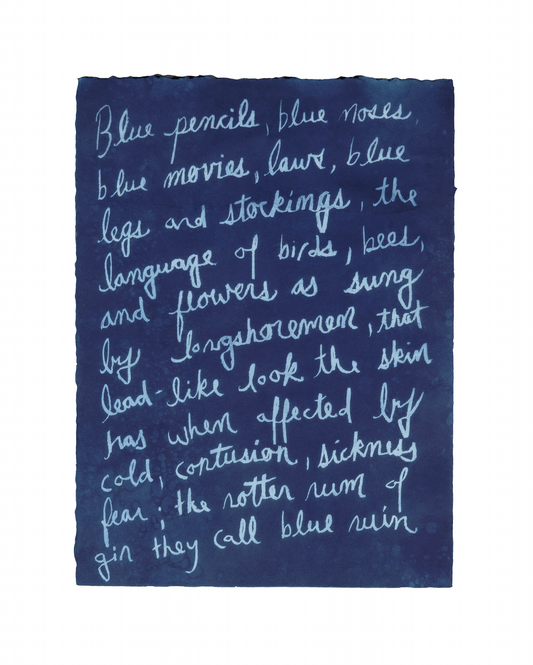 Tara Cooper, Blue pencils, blue roses…, 2017, screenprint with indigo dye resist, edition: A/P (Artist Proof), paper size: 14.75" x 11"