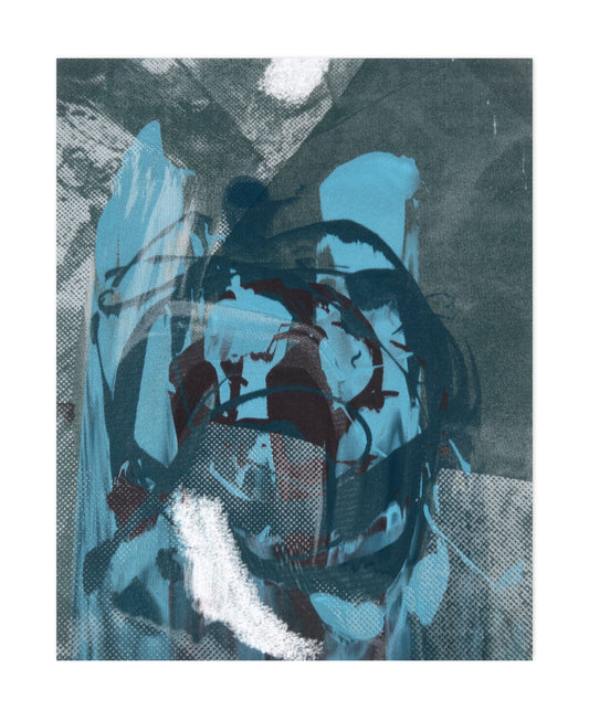 Rachael Dodgson, mini marble mac tac mono VIII (green & blue), 2024, screenprint, edition: 1/1, paper size: 10” x 8”