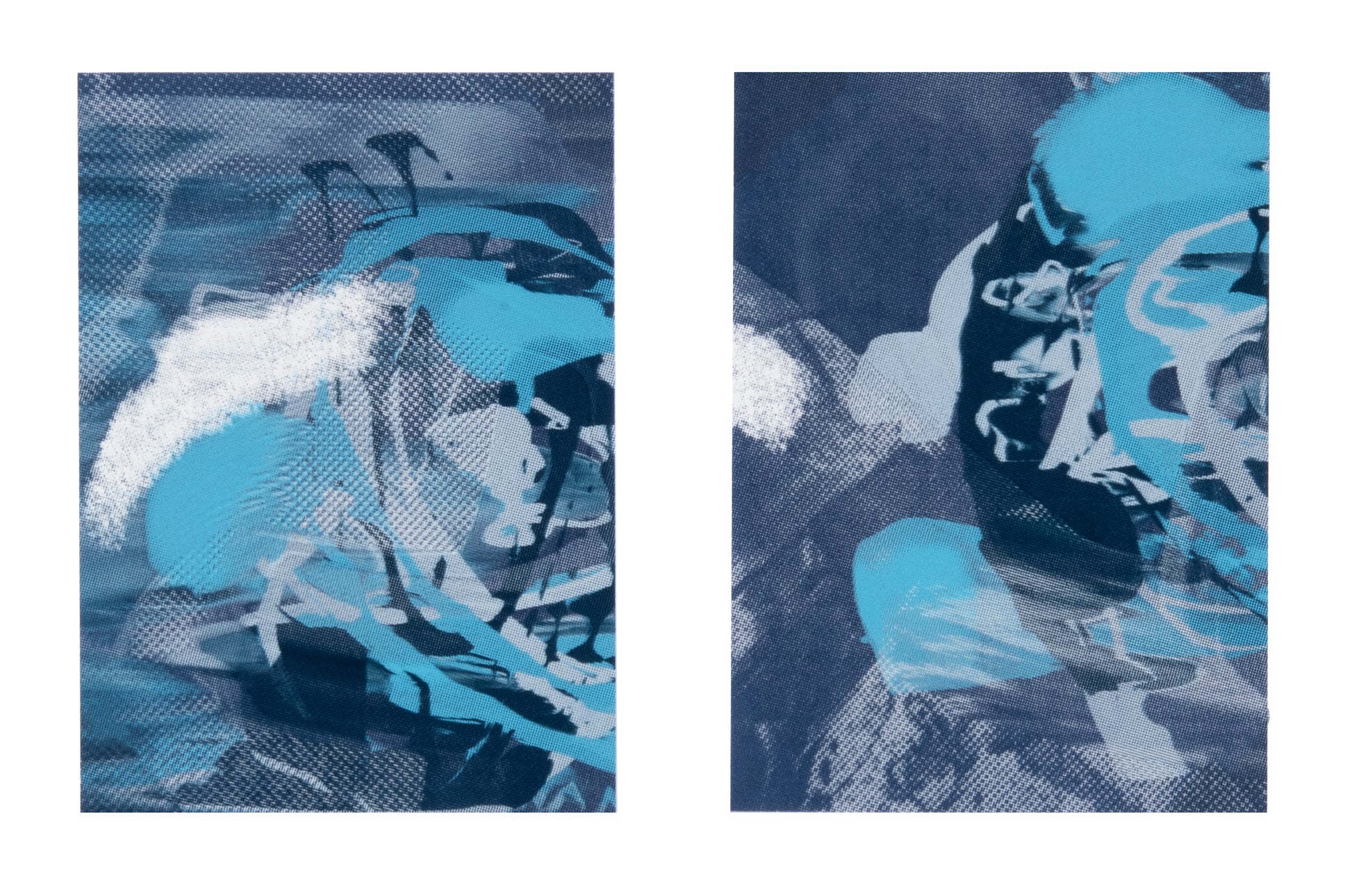Rachael Dodgson, micro marble mac tac mono diptych I part 1 & 2 (blue), 2024, screenprint, edition: 1/1, paper size: 7” x 5” each