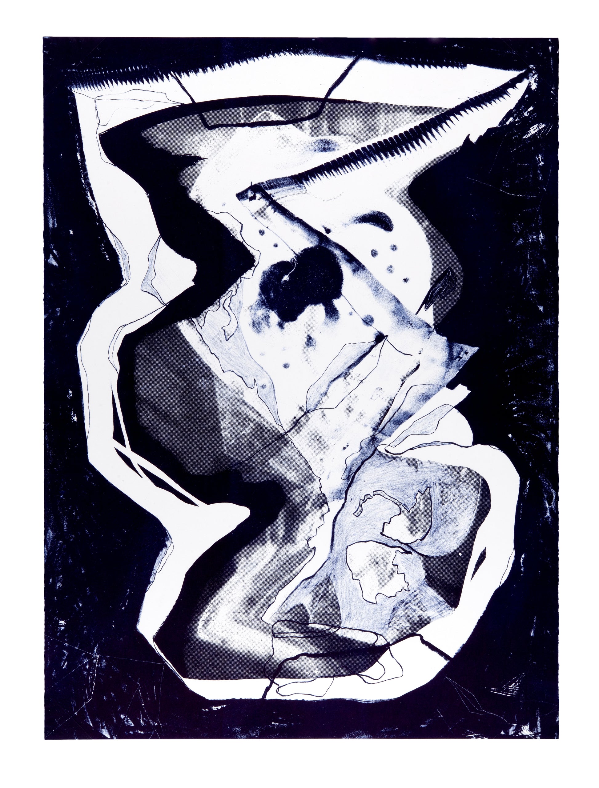 Rachael Dodgson, stoned trash tape I in reflex blue, 2024, stone lithograph, edition: 2/3, paper size: 30” x 22”