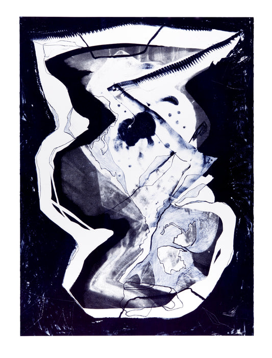 Rachael Dodgson, stoned trash tape I in reflex blue, 2024, stone lithograph, edition: 2/3, paper size: 30” x 22”