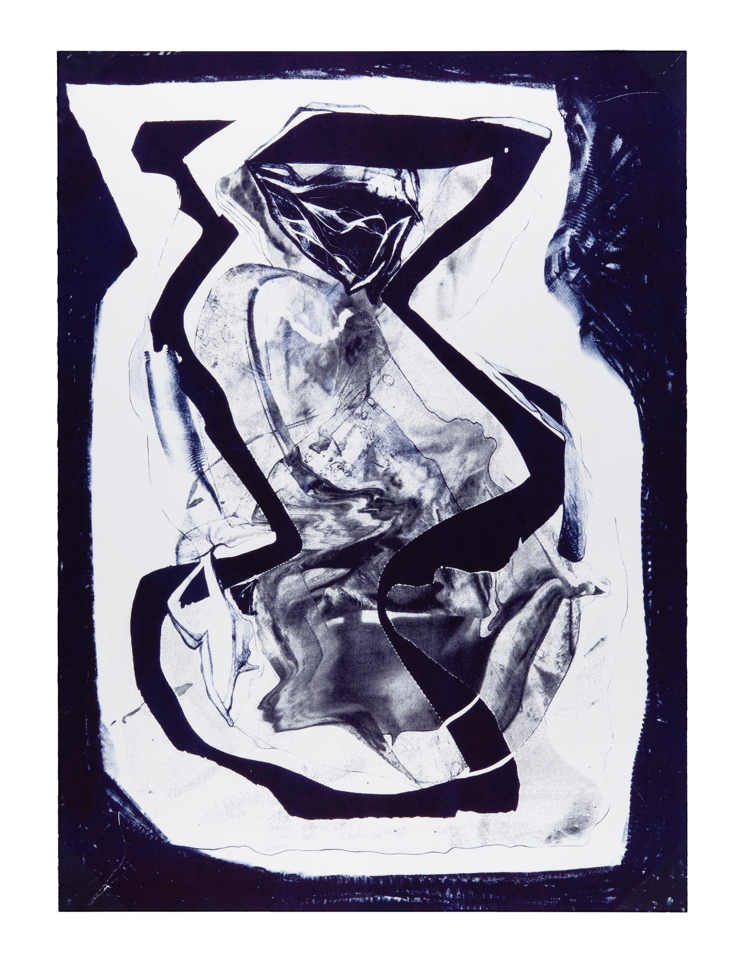 Rachael Dodgson, stoned trash tape II in reflex blue, 2024, stone lithograph, edition: 1/2, paper size: 30” x 22”