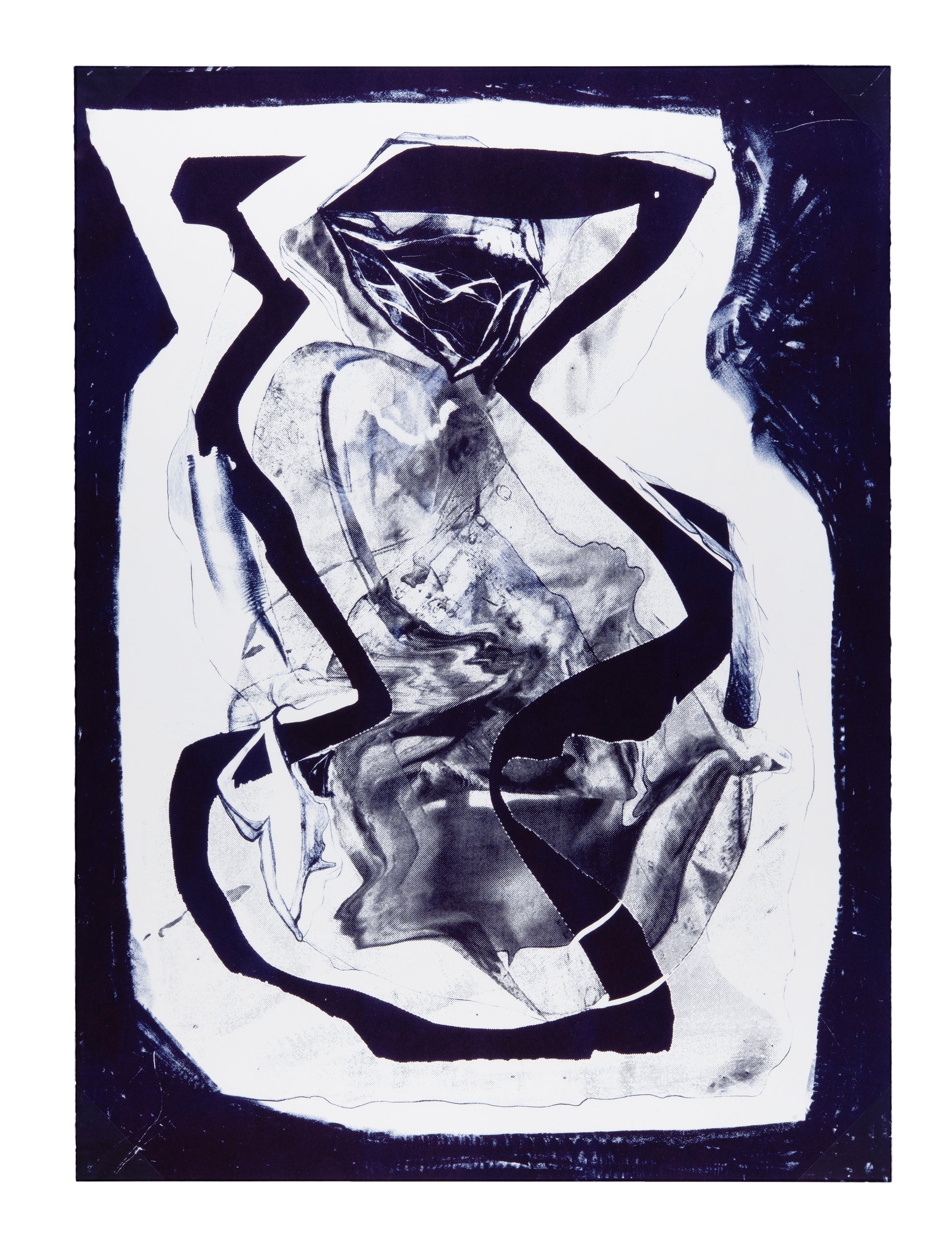 Rachael Dodgson, stoned trash tape II in reflex blue, 2024, stone lithograph, edition: 1/2, paper size: 30” x 22”