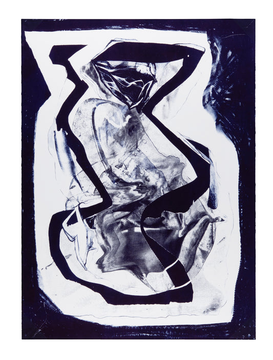 Rachael Dodgson, stoned trash tape II in reflex blue, 2024, stone lithograph, edition: 1/2, paper size: 30” x 22”