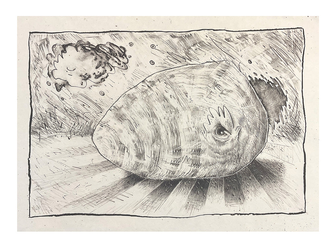 Eric Mummery, It Is Happening Again, 2022, stone lithograph on Washi (Japanese paper), edition: 1/9, paper size: 16" x 22"