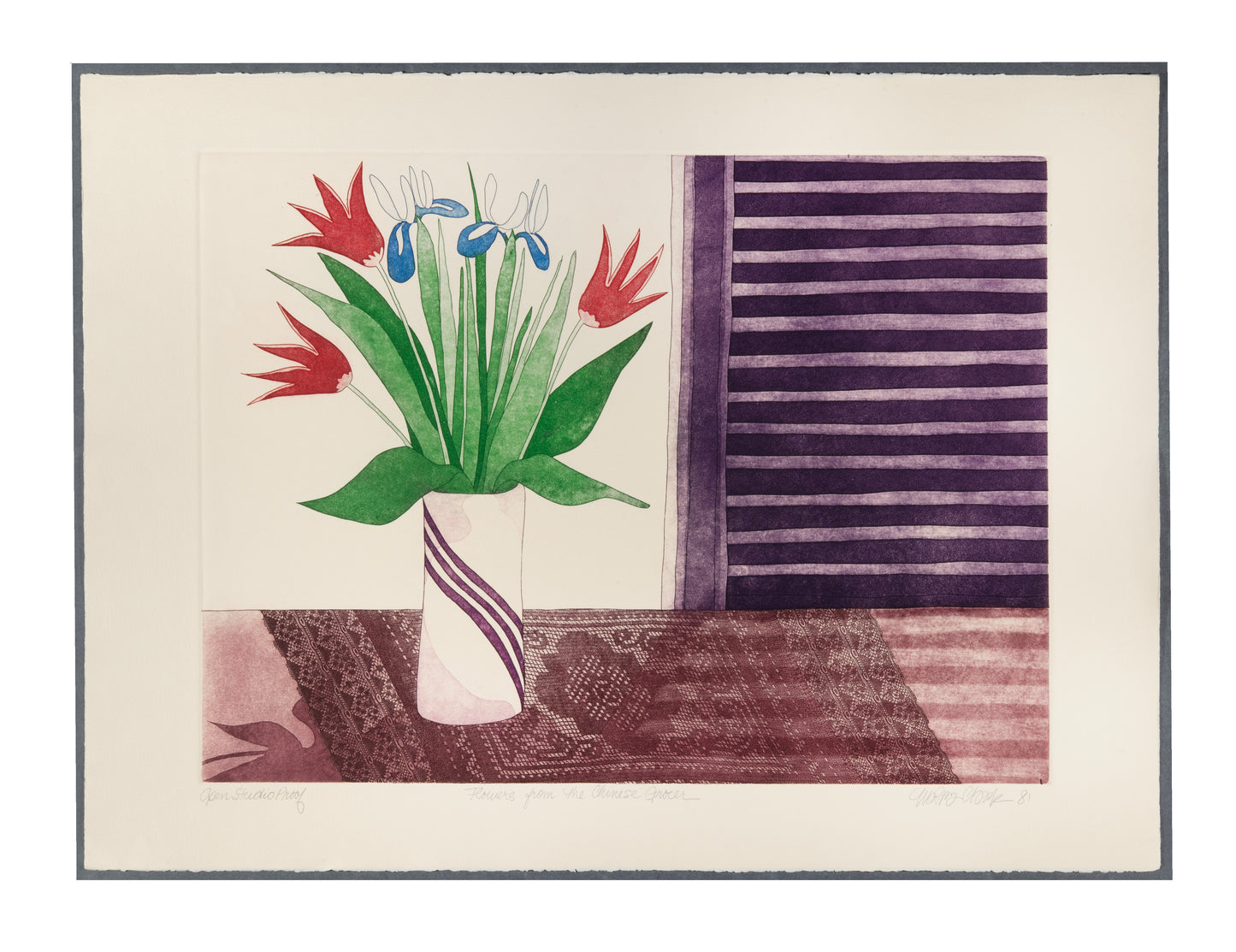 Moira Clark, Flowers from the Chinese Grocer, 1981, intaglio, Open Studio Proof, paper size: 22.25" x 30"