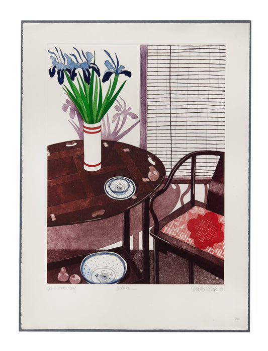 Moira Clark, Salon, 1982, intaglio a la poupee, Open Studio Proof, paper size: 30" x 22.25"