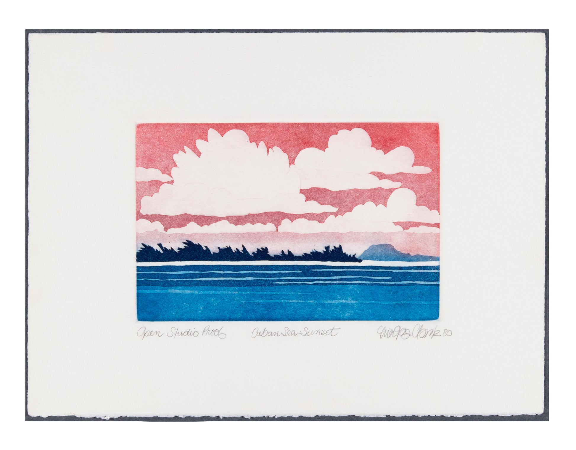 Moira Clark, Cuban Sea Sunset, 1980, intaglio, Open Studio Proof, paper size: 11" x 15"