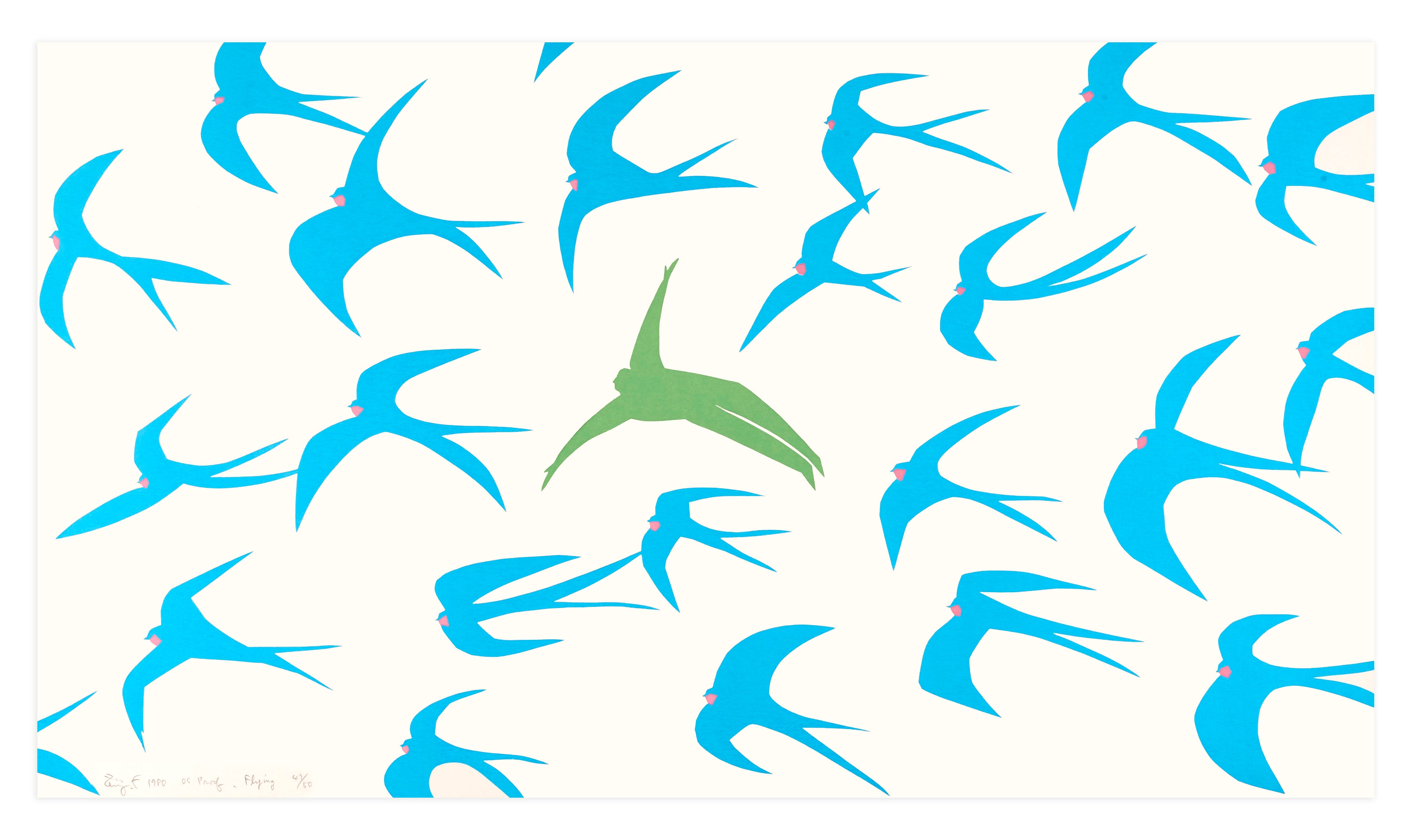 ‘Flying’ by Zenji Funabashi (1980). Screenprint, edition of 50, 15.75 × 27.5 in.