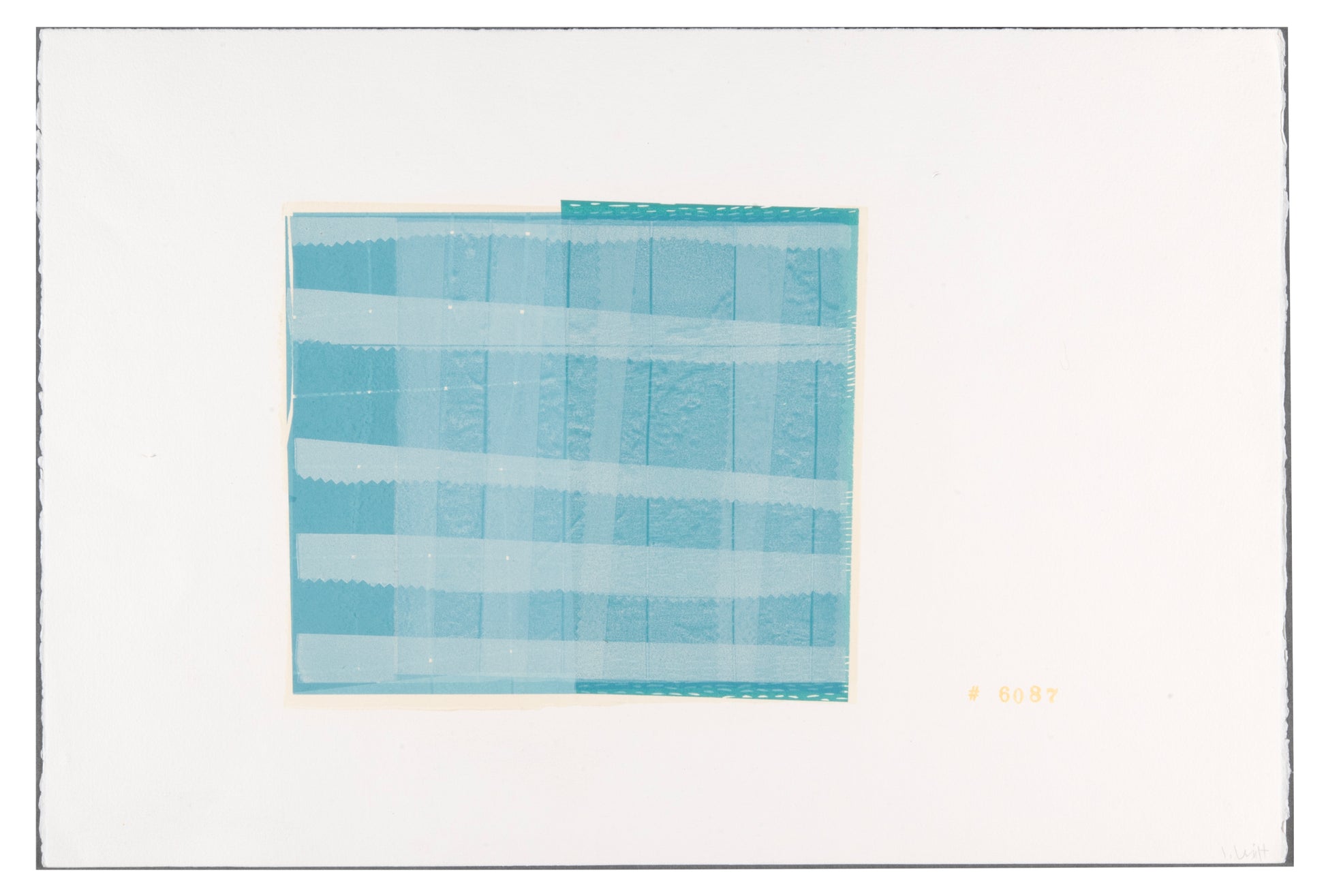 Lisa Levitt, #6087 (blue check), 2004, linocut, 1/1, paper size: 15" x 22"