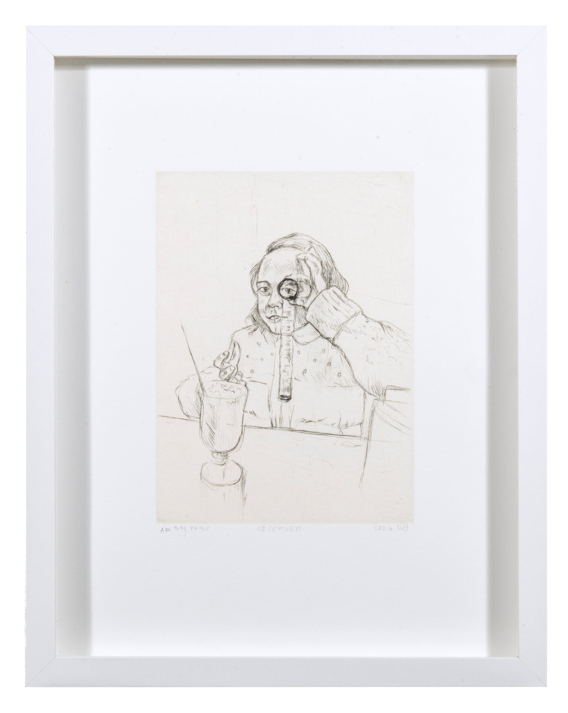 Sadko Hadzihasanovic, Observer, 2023, drypoint, chine collé, edition: A/P, paper size: 13.5" x 10.5"