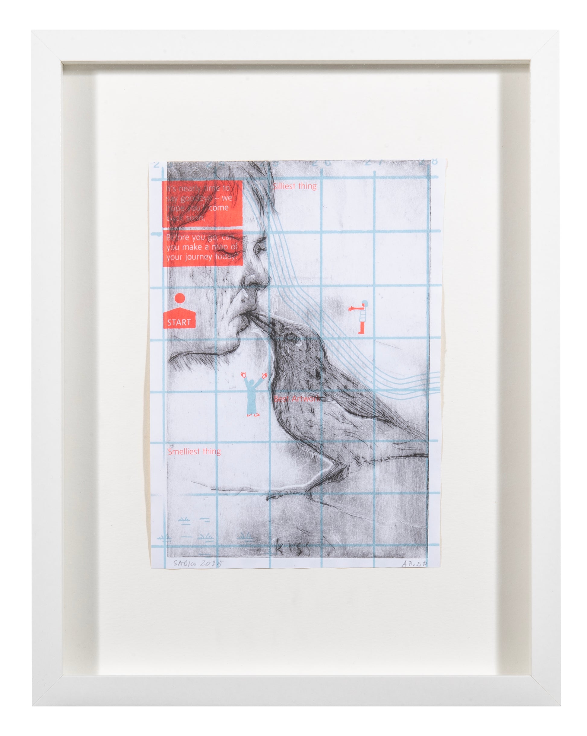 Sadko Hadzihasanovic, Kiss, 2025, drypoint on found paper, edition of 2, paper size: 19.5" x 14"