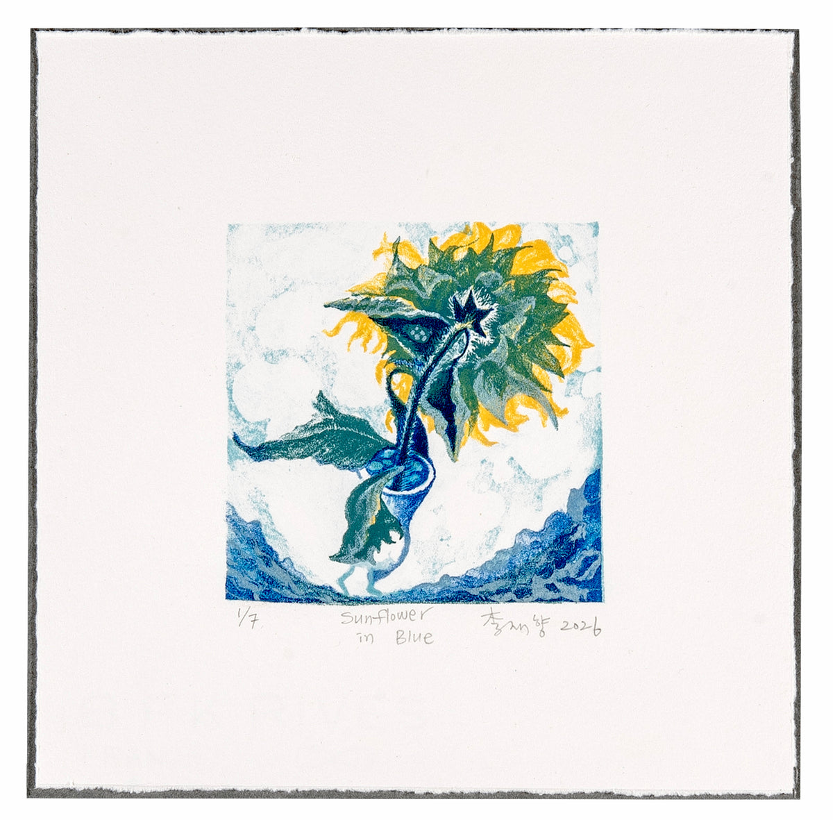 Jaehyang Lee, Sunflower in Blue, 2026, lithograph, edition: 1/7, paper size: 8” x 8”