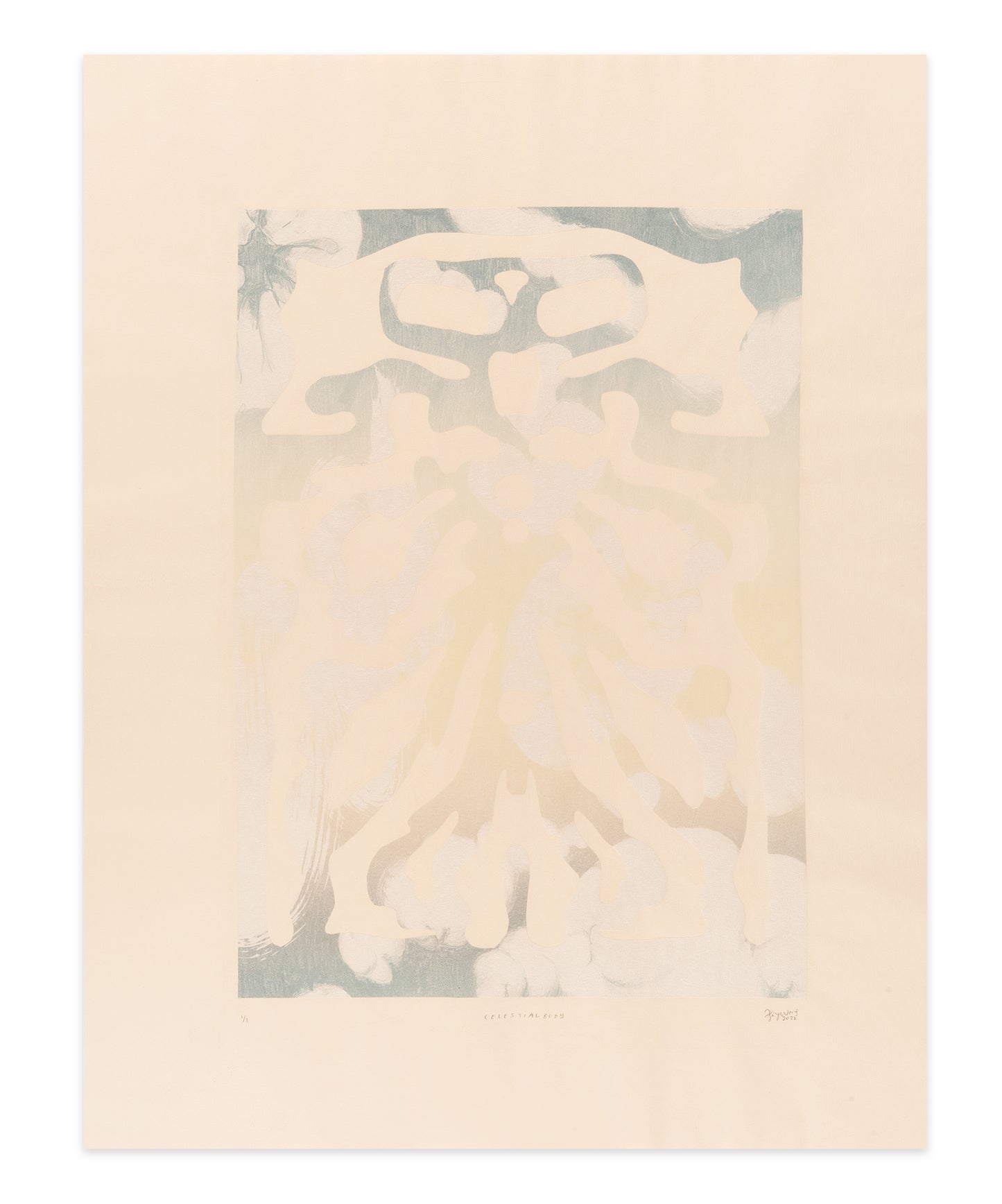 Joy Wong, Celestial Body, 2022, stone lithograph, Chine collé, Edition 1/1, paper size: 20.6" x 19.6"